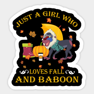 Just A Girl Who Loves Fall & Baboon Funny Thanksgiving Gift Sticker